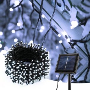 KAL-Guirlande Lumineuse Solaire, 30M 300 Led Exterieur Guirlande Lumineuse Solaire 8 Modes Etanche Sapin De Noël Intérieur Lumière Pour Jardin Terrasse Fête Mariage Cour Décoration, Blanc Froid - Neuf