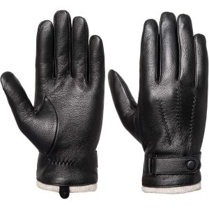 Gants En Cuir Pour Homme - Cuir V&eacute;ritable, Coupe-Vent Et Doubl&eacute;s En Laine Gants Tactiles Avec Isolation Thermique Pour La Ville, La Conduite Et La Promenade Cuir Premium Avec Doublure Douce - Neuf
