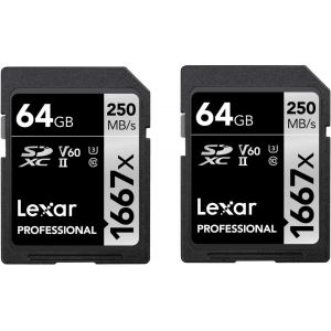 Professional 1667X Carte Sd 64 Go, Lot De 2 Cartes, Carte Memoire Sdxc Uhs-Ii, Jusqu'&Agrave; 250 Mo/S En Lecture, Class 10, U3, V60, Sd Pour Photographe Professionnel, Vid&eacute;aste (Lsd1667064G-B2Naa) - Neuf
