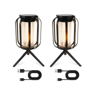 Lanternes solaires avec tr&eacute;pied et 4 modes d'&eacute;clairage - Lot de 2 - Neuf