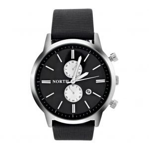 Analogique Rond Quartz Bracelet En Cuir Date Lumineux Aiguilles Montre Montre-Bracelet (Cadran Argent&eacute; Noir) - Neuf