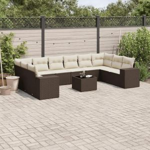 Salon De Jardin Et Coussins 11 Pcs Marron Résine Tressée - Neuf