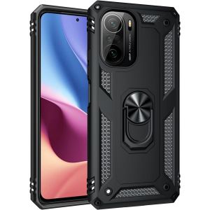 Eryi-Coque Pour Xiaomi Poco F3/Mi 11i + 9h Verre Trempé, Étui Protection Tpu/Pc Souple Durable Avec Support De 360° Rotation Anneau Protection Antichoc Armor Box Coque, Noir - Neuf