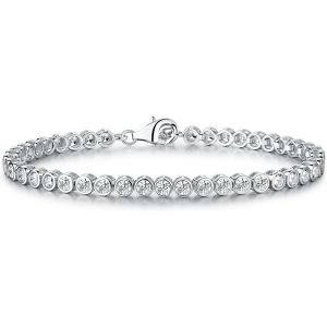 Bracelet En Rivi&egrave;re Serti De Zircons, Bracelet Femme Argent Sterling 925, Bracelet Tennis Fin Avec Pierres En Zircons De 3 Mm En Serti Clos, Bijoux Femme En Argent Avec Ecrin Cadeau - Neuf