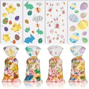 Mevronisshop-100 Pi&egrave;ces Sachet Biscuit P&acirc;ques, 100 Pcs Sachets Biscuits P&acirc;ques Et 200 Rubans Dor&eacute;s, Sacs &Agrave; Biscuits De P&acirc;ques Pour Conserver Des Bonbons/Biscuits/Chocolat/Biscuits/Noix, Sachets Biscu - Neuf