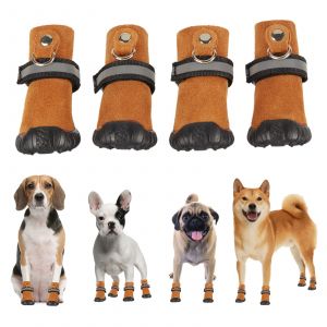 Hjlian Lot De 4 Chaussures Impermeables A Semelle Souple Pour Petit Chien, Quatre Saisons, En Cuir Suede, Marron, 1# - Neuf