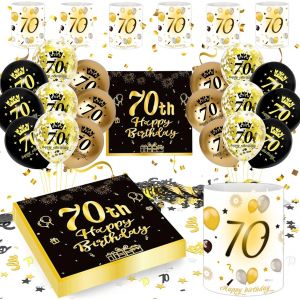 Ayuhr-Decoration Anniversaire 40 Ans Femme Homme, Happy 40th Birthday Serviettes + Lanterne Décoration Table + Confettis + Ballon Noir Or, Kit Fete Cadeau 40 Homme Femme (Deco Table Anniversaire 40 A - Neuf