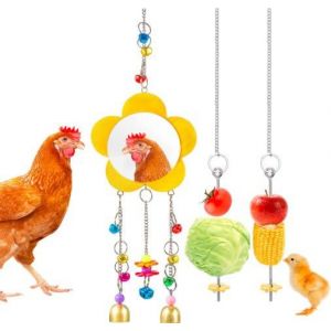 Lot De 3 Poussins Jouet Miroir Poussin Jouet Avec Clochette, Deux Perroquets Chi - Neuf