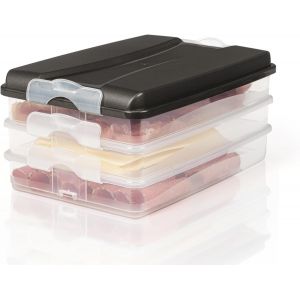 Lot De 3 Boîtes À Charcuterie Empilables Pour Réfrigérateur Avec Couvercle (3 X Plates) - Neuf