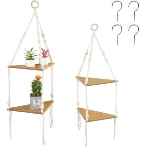 Etagère Suspendue Boho Étagère Murale étagère Suspendue en Bois avec Cordon étagère Suspendue Corde Macrame Swing Suspendu étagères flottantes étagères en Bois flottantes décor du Mur Naturel - Neuf
