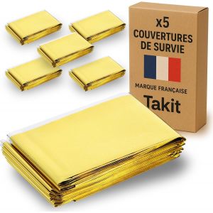 Eryi-Couverture De Survie 5x- Réutilisable - Extra Large - 210 * 160cm - Imperméable - Couverture Chauffante De Survie En Mylar Pour Camping, Randonnée, Premiers Soins - Or & Gris - Neuf
