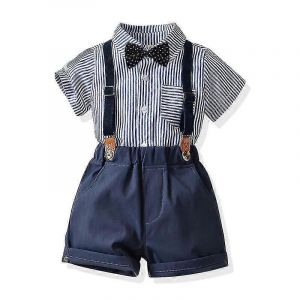 Nouveaux Enfants D'été Bébé Garçons Gentleman Formel Tenues Costumes Noeud Papillon Combishort Bretelles Shorts Manches Chemise Tenue - Neuf