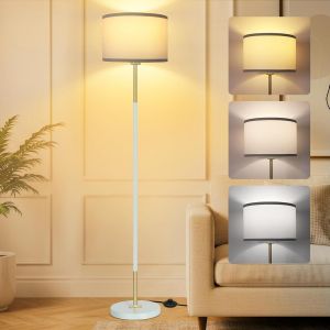 Lampadaire Sur Pied Salon,3 Températures De Couleur Avec 9w Ampoule & Interrupteur À Pied,Lampe De Lecture Led Avec Abat-Jour En Lin,Design Vintage Moderne Pour Chambre Et Bureau(Turquoise) - Neuf