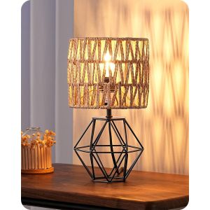 Lampe De Chevet Avec Abat-Jour En Lin Beige Et Base Noir Métallique En Forme De Diamant, E14 Ampoule Led Incluse De 2700k Blanc Chaud, Lampe De Table Moderne Pour Chambre, Bureau, Salon - Neuf