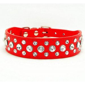 Kal-Collier En Cuir Synthétique Avec Strass Pour Chien Ou Chat, Taille Xl, Rouge - Neuf