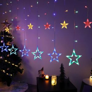 Rideau Lumineux Étoiles 2m Multicolore Rideau Guirlande Lumineuse Fenêtre Noël Intérieur 8 Modes USB LED Décoration Noël Fenêtre Lumineux Deco Mariage Jardin Chambre Anniversaire Bébé Camping - Neuf