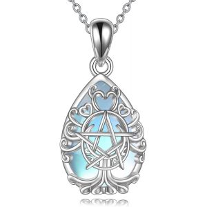 Collier D&eacute;esse Triple Lune Argent Sterling Pentagramme Pentacle Collier Pierre De Lune Pa&iuml;en Wiccan Amulette Magique Arbre De Vie Bijoux - Neuf