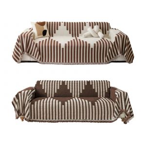 Housse De Canap&eacute; R&eacute;versible En Chenille 180x230cm, Couleur Caf&eacute; - Neuf