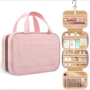 Trousse de toilette de voyage pliable, rose céleste, à suspendre, pour femmes et hommes, trousse d'hygiène, trousse de rangement pour cosmétiques et maquillage - Neuf