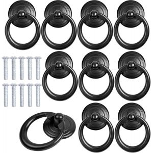 10 Pcs Cabinet Noir Métal Poignée Bouton De Porte Tiroir Tirant Sur L'Anneau Classique De La Poignée Ronde Poignée De Meubles, Poignée, Poignée, Poignée De Meubles, Poignée, Poignée Bouton De Tire - Neuf