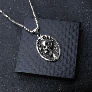 Punk Crâne Croix Ronde Perle Titane Acier Chaîne Vintage Collier Européen Et Américain Personnalisé Pendentif Tendance Hommes Et Femmes Mode - Neuf
