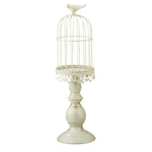 Bougeoir d&eacute;coratif vintage en forme de cage &agrave; oiseaux,blanc,taille L - Neuf