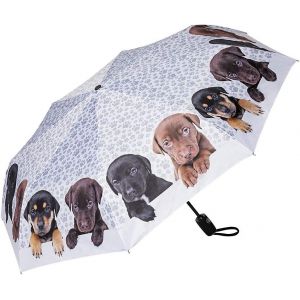 Parapluie De Poche R&eacute;sistant Au Vent Ouverture Et Fermeture Automatique Pliant Mini L&eacute;g&egrave;rement Stable Chien Quatuor De Chiots - Neuf