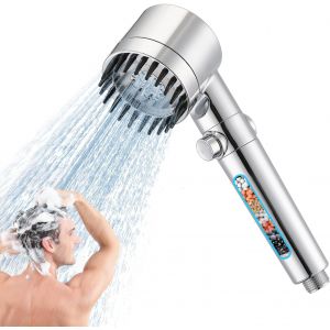 JGD-Pommeau de douche &agrave; filtre &agrave; eau dure, 3 + 1 modes de jet de pulv&eacute;risation, pommeau de douche haute pression, filtre de douche massant &agrave; main pour &eacute;liminer le chlore r&eacute;siduel (argent&eacute;) - Neuf