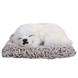 Simulation de chien endormi, chiot, ornement, animal en peluche, decoration en charbon de bambou (blanc) - Neuf