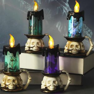 Senior-4 Pi&egrave;ces Led Bougies, Cr&acirc;ne Bougies Pour Halloween Party D&eacute;coration Accessoires, Halloween D&eacute;coration Avec Main Squelette, Halloween Cr&acirc;ne D&eacute;coration[L1109] - Neuf