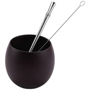 Tasse D'eau &Agrave; Caf&eacute; En Bois Faite &Agrave; La Main Avec Cuill&egrave;re Brosse &Agrave; Paille 200ml (Deep) - Neuf