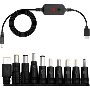 TIANYI-C&acirc;ble adaptateur PD vers DC, 5 V/9 V/12 V/15 V/20 V, USB Boost Converter DC Digital Display Router Cable, Type C to DC5521 with DC Conversion Heads (10 DC Conversion Heads) - Neuf