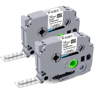 Lot de 2 rubans P-touch compatibles avec Brother P-touch Tze-131 Tz131 12 mm Noir sur transparent 12 mm Lamin&eacute; Pour Brother P-touch D200 H101c 1010 E110 H110 H110 H105 - Neuf