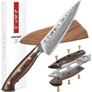 Checarzhn--No1-Damas Couteaux Universels Avec Fourreau En En Bois, Couteau Utilitaire En Haute Teneur En Carbone, Multifunktionales Couteau D'office Full Tang Manche En Micarta - Neuf