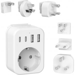 THEF-Adaptateur Prise France vers USA/UK/Japan/AUS/Afrique du Sud,Adaptateur Voyage Universel International avec 2 USB et 2 Type C, Type B/G/C/A/I/M Prise vers USA Canada UK EU Australie Singapore HK - Neuf