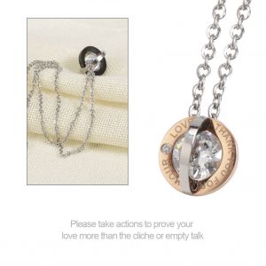 Collier Avec Pendentif En Acier Titane Et Strass Pour Couple, Cadeau Pour Amoureux, Or Rose (Femme) - Neuf