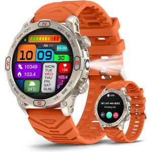 Montre Connectée Homme Femme Avec Lampe De Poche Led, 1.43"" Amoled Smartwatch, Etanche Ip68,100+ Modes Sportifs Avec Boussole/Pression Barométrique/Altitude/Cardiofrequencemetre Pour Android[Z1841] - Neuf