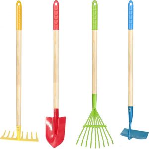 NouvelHorizonstore-Outils de Jardinage pour Enfants, Kit de Jardinage pour Enfants 4 Pi&egrave;ces avec Pelle, R&acirc;teau &agrave; Feuilles, R&acirc;teau, Houe de Jardin, Ensemble de Jardinage pour Enfants de 3 Ans - Neuf