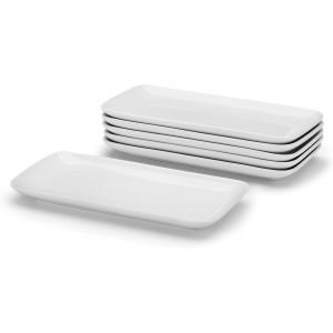 Checarzhn--No1-Lot De 6 Plateaux De Service Rectangulaires En Céramique,23x12 Cm,Assiettes De Service Rectangulaires En Porcelaine Blanche Pour Apéritif, Dessert, Collation, Congélateur, Micro-Ondes - Neuf