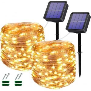 lbgwp60-Exterieur Solaire, [Lot De 2] 240Led 24M Guirlande Solaire 8 Modes Fil De Cuivre Étanche Décoration Pour Jardin, Mariage, Fête, Terrasse, Chambre, Balcon - Neuf