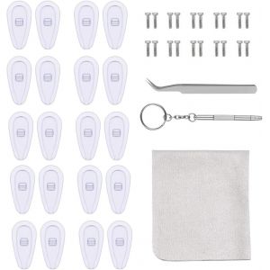 Kalanka-Kit De R&eacute;paration De Lunettes, 10 Paires Plaquettes De Nez En Silicone, Antid&eacute;rapant Air Nose Pads Lunettes &Agrave; Visser, Screw In Eyeglass Nose Pads Avec Vis Pincette Et Chiffon De Nettoyage - Neuf