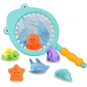 Kal-Jouet De Bain, Jouet De Bain De Filet De Pêche, Jouet Flottant D'animal Marin De Basket - Ball, Jouet De Douche De Piscine De Bain Avec Filet De Pêche, Pour 2, 3, 4, 5 Enfants (Animaux Marins) - Neuf