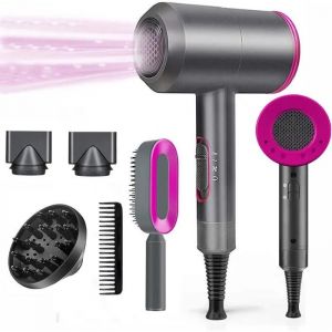 Seche Cheveux Professionnel 1800W,Seche-Cheveux Ionique,3Temperatures2 VitessesAir Froid,Sechoir Cheveux avec Diffuseur, Buse,Peig - Neuf