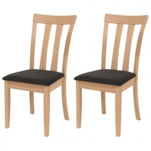 Lot de 2 chaises de salle &agrave; manger HWC-G46, chaise de cuisine, tissu/textile, bois massifpi&egrave;tement couleur naturelle, noir - Neuf