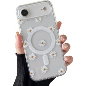 KALANKA-Coque Magn&iquest;&iquest;tique pour iPhone Air, &iquest;&iquest;tui Souple Transparent avec Motif Fleurs Compatible avec Magsafe Charge sans Fil, Coque Protecteur R&iquest;&iquest;sistant- Marguerite - Neuf