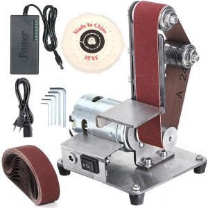 Ponceuse à bande ponceuse électrique 800 W, 7 Contrôle de vitesse variable, ponceuse stationnaire Avec 10 Bandes Abrasives Pour Bois Métal, Mini Ponceuse à Bande Avec roue de polissage - Neuf