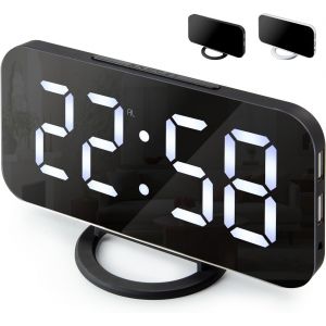 KAL-Réveil Digital Horloge Avec 2 Ports De Charge Usb, Réveils Électroniques Numérique À Grand Écran De 7"", Fonction Snooze, 12/24H, Variateur Automatique/Manuel, Mode Nuit (Noir) - Neuf
