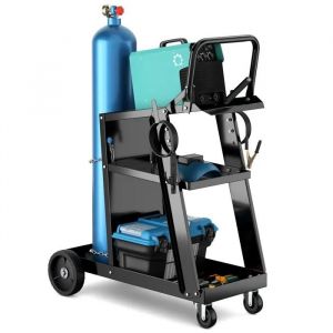 COSTWAY Chariot Poste à souder Mobile -3 Niveaux pour Soudage TIG MIG -Plateaux Inclinable, Charge max.: 100 KG Noir - Neuf