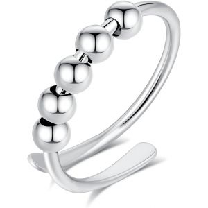 Kal-Bague Anti Stress Femme, Perles Bague D'anxiete R&eacute;glable Bague Anneau Tournant Anneau Ouvert Spinner Anxi&eacute;t&eacute; Fidget Pour Femme - Neuf