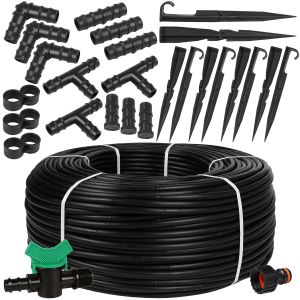 Dripline Haute Qualité Kit Irrigation goutte-à-goutte Espacement 33 cm 16mm (16mm/2.0 LPH, 50m+accessories, Noir) - Neuf